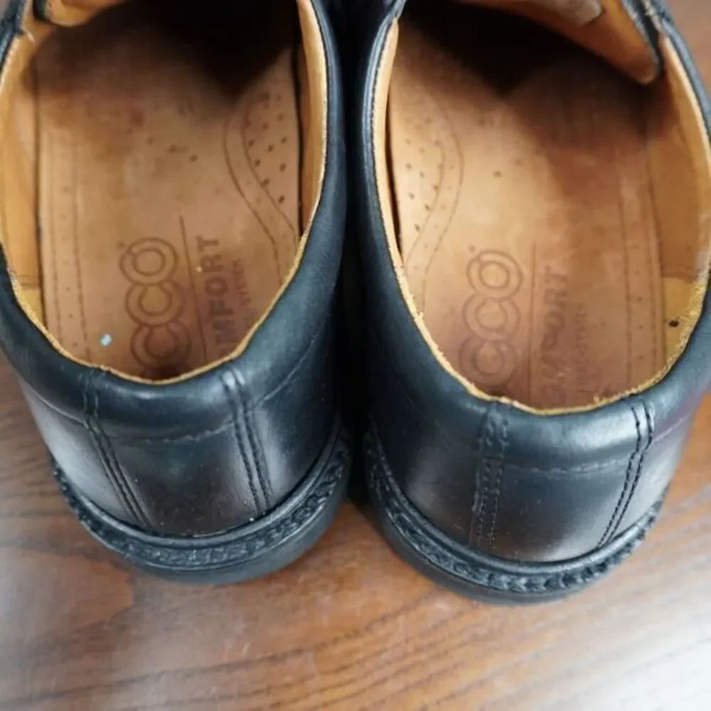 Ecco Shoes Mens Size 41 H / 7 - 7.5 Black Leather Comfort Lace Up Casual Oxford